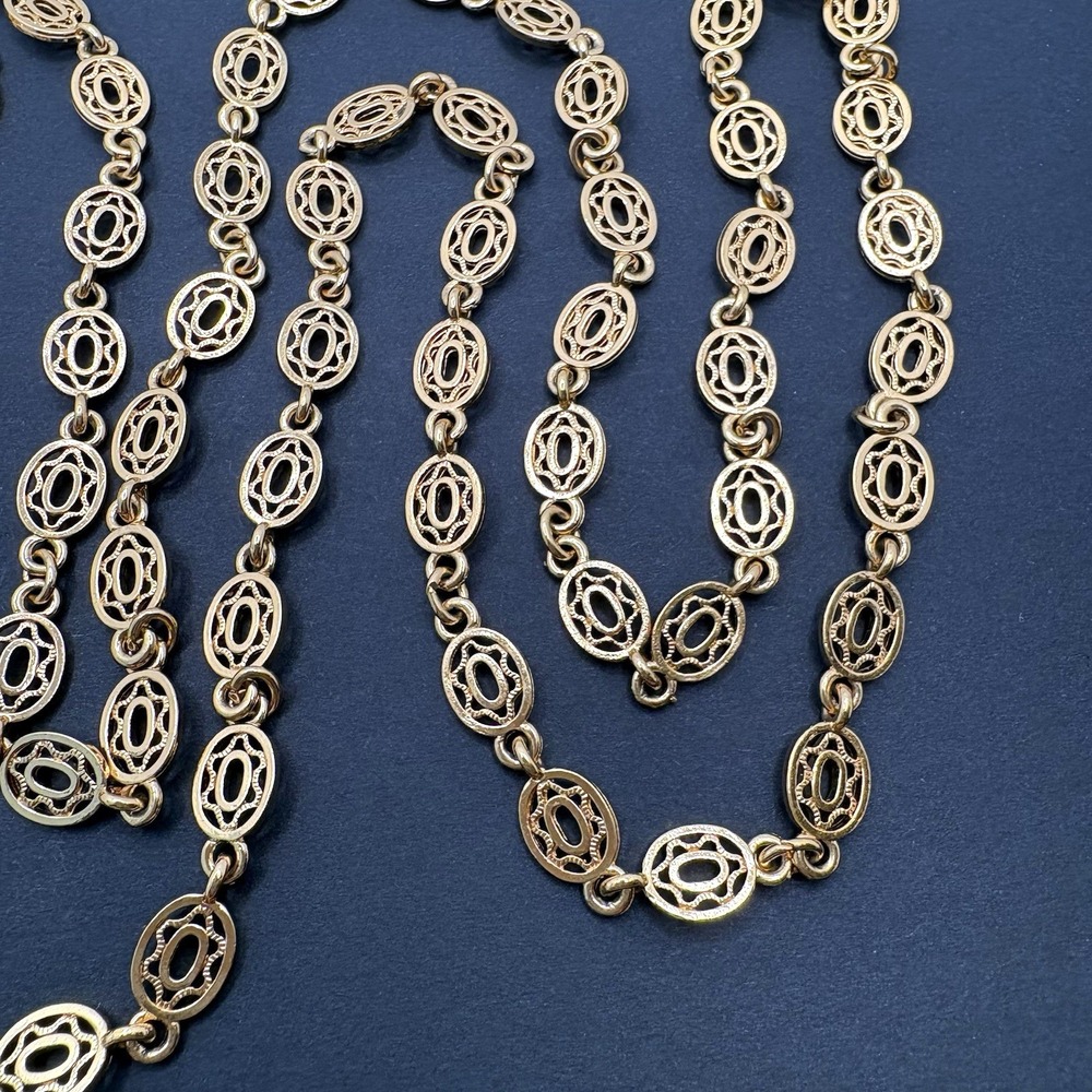 Vintage Monet Oval Filigree Link Gold Tone Chain Necklace 53" Long - Picture 4 of 8